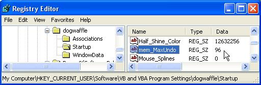 registry entry mem_maxUndo for controlling the number of Undo's