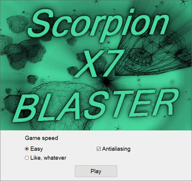 Splash screen for Scorpion X7 Blaster, the game