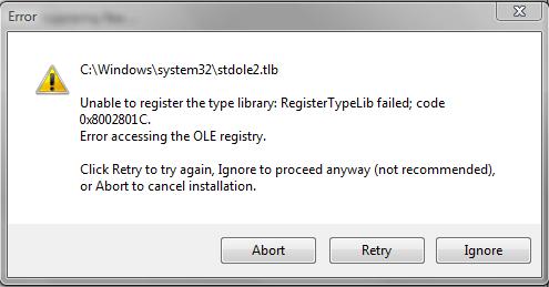 error
                      registerting a file during installation (StdOLE)